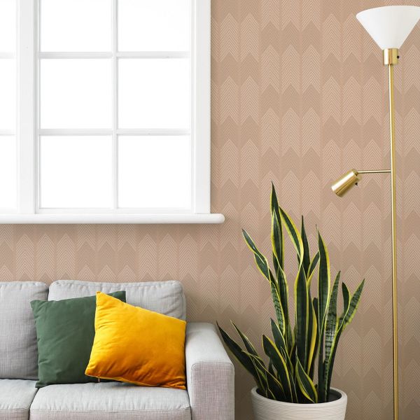 Nyle Chevron Stripe Vinyl Wallpaper Blush by Fine Decor 